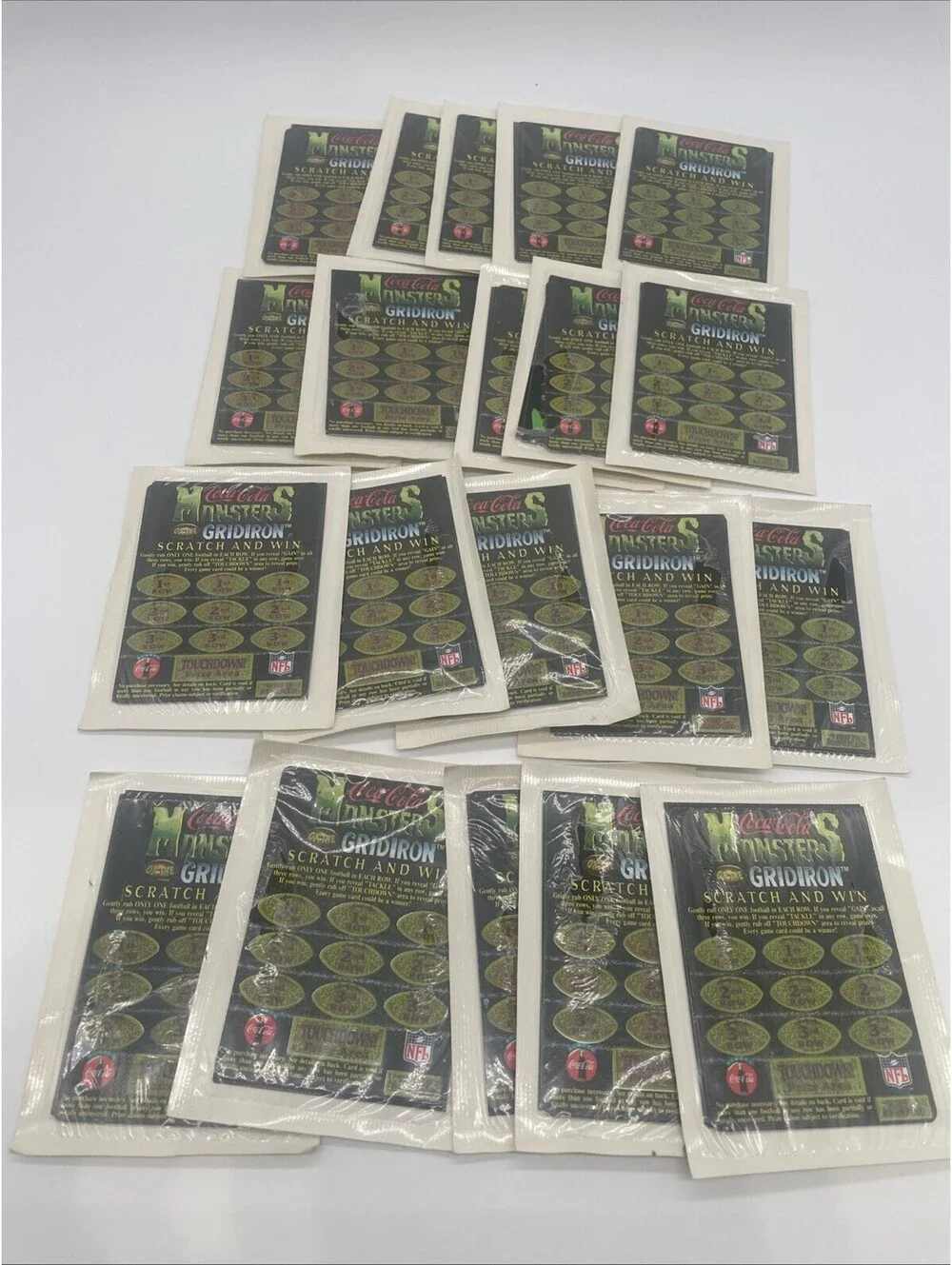 1994 COCA-COLA MONSTERS OF THE GRIDIRON Scratch n Win 2 Cards/Pack - 20 packs